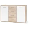 Image de Buffet bas PILVI - 2 portes et 4 tiroirs - Blanc et chene sonoma - L 122,6 x P 34,2 x H 81,1 cm