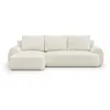 Image de Canapé d'angle gauche convertible 4/5 places MILO - Tissu bouclette beige clair - Coffre de rangement - L 264 x H 84 x P 99/145 cm