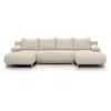 Image de Canapé panoramique convertible - 6 places - MIKA - Velours côtelé Beige - Coffre de rangement - 313 x 84 x 145 cm