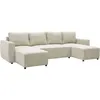 Image de Canapé convertible panoramique PHARELL 7 places - Velours côtelé beige - Coffre de rangement - L297 x P155 x H85
