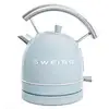 Image de Bouilloire électrique vintage 1,8 L en acier inoxydable, compacte et pratique, 2200 W, bleue.