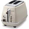 Image de Grille pain - Delonghi - Icona Vintage - 2 tranches - 6 positions - Beige brillant / Base et poignée Chocolat