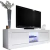 Image de Meuble TV - BASICO - 2 portes - Blanc laqué brillant - 180 x 43 x 56 cm