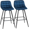 Image de HOMCOM Ensemble de 2 Tabourets Hauts de Style Nordique avec Dossier et Repose-Pieds, Tabourets avec Dossier en Tissu Effet Velours et Métal, 45x47x88 cm, Bleu