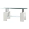 Image de HOMCOM Table Basse Moderne à 2 Niveaux en Verre et Bois, 90x50x42cm, Blanc