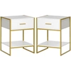 Image de HOMCOM Ensemble de 2 Tables de Chevet Modernes avec Tiroir et Étagère Ouverte en MDF et Acier, 45x40x60cm, Blanc et Or
