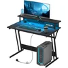 Image de HOMCOM Bureau de Jeu avec Lumières LED et Support pour Moniteur, en MDF et Acier, 100x60x88,5 cm, Noir
