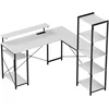 Image de HOMCOM Bureau d'Angle avec Prise Électrique et USB, Étagère et Support de Moniteur, Blanc et Noir