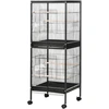 Image de PawHut Cage Volière pour Oiseaux pour Intérieur avec Roulettes et Plateaux Amovibles, 51.5x50x140 cm, Noir