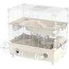 Image de PawHut Cage à Hamster à 2 Niveaux et 3 Portes avec Roue et Tubes, en Acier, PS et PP, 44,5x28x44 cm, Crème et Blanc