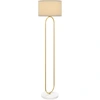 Image de HOMCOM Lampe sur Pied Moderne avec Abat-Jour en Tissu, Double Tube Métallique et Interrupteur à Pédale, Or