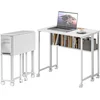 Image de HOMCOM Bureau Pliant Gain de Place à Rabat avec Étagère, Pochette de Rangement et Roues, Blanc