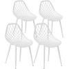 Image de HOMCOM Set 4 Chaises de Salle à Manger Modernes avec Dossier Ajouré en Plastique et Pieds en Métal, Blanc