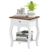 Image de HOMCOM Table de Chevet avec Tiroir et Étagère Ouverte de Style Français en Bois, 45x35x55 cm, Blanc et Chêne
