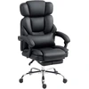 Image de HOMCOM Chaise de Bureau en Cuir PU avec Repose-Pieds, Appui-Tête Réglable et Soutien Lombaire, Noir