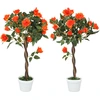 Image de Outsunny Plante Artificielle de Camélia de 21 Fleurs avec Pot Rempli de Ciment et Mousse, Ø18x90 cm, Orange