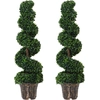 Image de Outsunny Lot de 2 Plantes Artificielles de Buis en Spirale pour Intérieur et Extérieur avec Pot, Ø32x120 cm, Vert