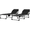 Image de Outsunny Lot de 2 transats de jardin pliables et inclinables sur 5 positions avec coussins, 57x200x38 cm, Noir