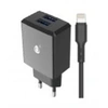 Image de Dual USB 2 ports Noir pour iPhone 8 X 12 et 13 + Câble