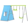 Image de AIYAPLAY Balançoire pour Enfants 3 en 1 avec Tente Anneaux et Hauteur Ajustable pour Enfants de 3-8 Ans Structure Métallique 283x180x182 cm