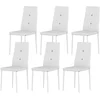 Image de HOMCOM Ensemble de 6 Chaises de Salle à Manger Tapissées en PU avec Dossier Haut avec Boutons et Pieds en Acier Design Moderne Blanc