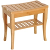 Image de HOMCOM Tabouret de Salle de Bain en Bambou avec Étagère Banquette de Bain Imperméable et Robuste pour Salon SPA 47,5x26x44,5 cm Naturel