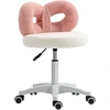 Image de HOMCOM Tabouret avec Roulettes Dossier Hauteur Réglable 63-77 cm Tapissé en Tissu de Peluche Blanc et Rose
