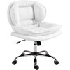 Image de HOMCOM Chaise de Bureau Jambes Croisées avec Siège Large Roulettes Hauteur Réglable Double Rembourrage Fonction Basculement Blanc