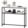 Image de HOMCOM Console d'Entrée Étroite avec Surface Effet Marbre Etagère Ouverte et Structure Métallique 100x30x81 cm Blanc