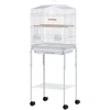 Image de PawHut Cage pour oiseaux avec roulettes étagère portes 2 mangeoires 2 perchoirs balançoire bac amovible 46,5x36x124 cm Blanc