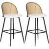 Image de HOMCOM Lot de 2 Tabourets de Bar avec Dossier en Rotin Assise Rembourrée en Peau de Mouton Structure en Acier et Repose-Pieds Crème