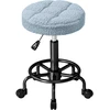 Image de HOMCOM Tabouret Pivotant Rond Tabouret à Roulettes Hauteur Réglable 50-66 cm Siège Revêtu de Tissu Peluche Bleu