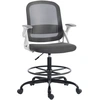 Image de HOMCOM Chaise de bureau en maille Chaise de dessin avec accoudoirs rabattables Hauteur réglable Repose-pieds Gris