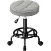 Image de HOMCOM Tabouret Giratoire Rond Tabouret avec Roues Hauteur Réglable 50-66 cm Siège Revêtu en Tissu Pelucheux Gris