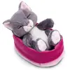 Image de Peluche chat dormant dans un panier Nici 12 cm