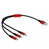 Image de Câble de charge USB 3 en 1 Delock Type-A vers Lightning/Micro USB/USB Type-C 30 cm noir/rouge