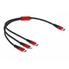 Image de Câble de charge USB 3 en 1 Delock USB Type-C vers Lightning/Micro USB/USB Type-C 30 cm noir/rouge