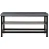 Image de Banc avec coussin et 2 étagères pieds noirs House Nordic Padova 100x34x50 cm