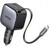 Image de Chargeur Voiture 90W Ugreen avec Câble USB-C Rétractable 70 cm, 3 Ports PD 3.0 QC 3.0