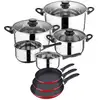 Image de Batterie de cuisine San Ignacio Red&Marble 8 pièces + lot de 3 poêles rouges