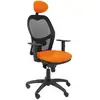 Image de Piqueras y Crespo Chaise Jorquera en maille noire, siège en simili cuir orange avec tête de lit fixe