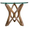 Image de Table d'angle ronde en verre trempé et noyer Angel Cerdà Ø 50x41 cm
