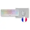 Image de Mars Gaming Mcp124, Combo 3en1, Clavier LED RVB, Souris RVB 3200dpi, Tapis de Souris, Français, Blanc