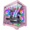 Image de Boîtier PC Mars Gaming Mc-view2 Micro ATX avec double écran en verre trempé et ventilateur 120 mm, rose