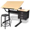 Image de Bureau inclinable VidaXL avec planche à dessin et tabouret