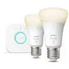 Image de Kit de démarrage Philips Hue White 2 ampoules LED intelligentes A60 E27 10W lumière blanche chaude + pont Hue