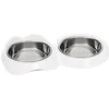 Image de Gamelle pour chat - - PIXI - 2 x 200ml - Double - Bols en acier inoxydable amovibles - Blanc