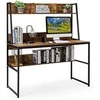Image de Bureau Bibliothèque d'Ordinateur 2 en 1 avec étagères 120x57cm Marron Rustique