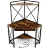 Image de Bureau d'angle Etagère Rangement Informatique 2 Prises Courant Marron Rustique 80x80 cm