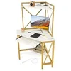 Image de Bureau d'angle Etagère Rangement Informatique 2 Prises Courant Blanc 80x80 cm